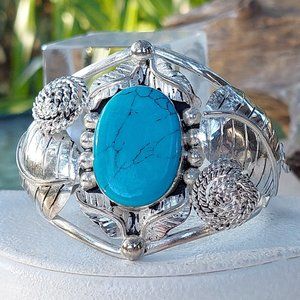 Navajo Kingman Turquoise Sterling Silver Cuff Bracelet